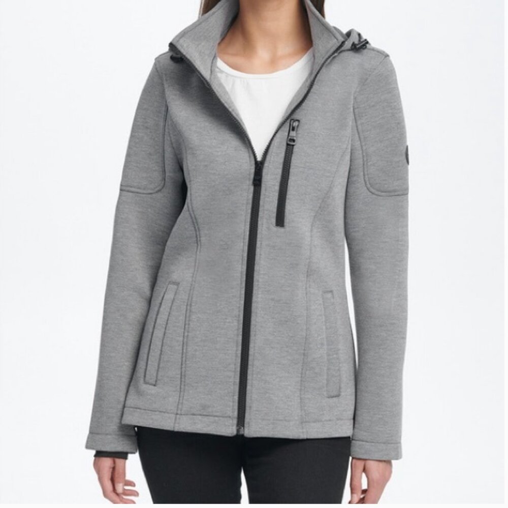 Andrew Marc Full Zip Up Gray Removable Hood Scuba Jacket Size M